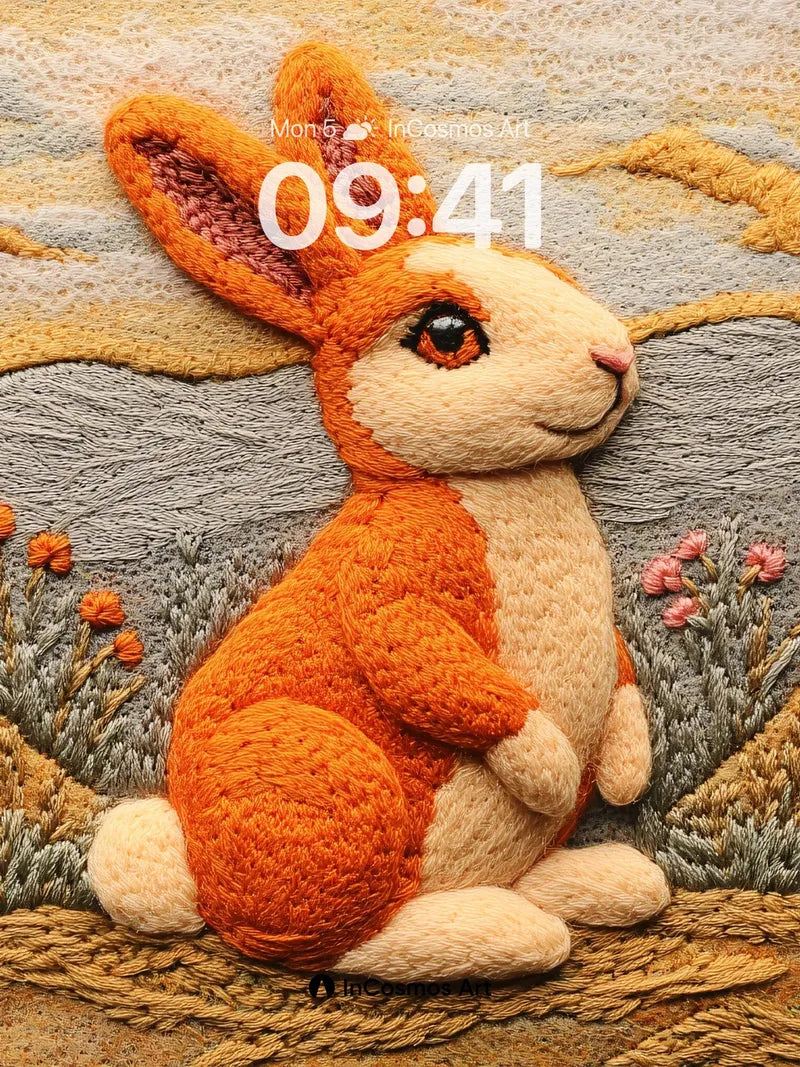 Whispered Wool Wallpaper with Embroidered Hare