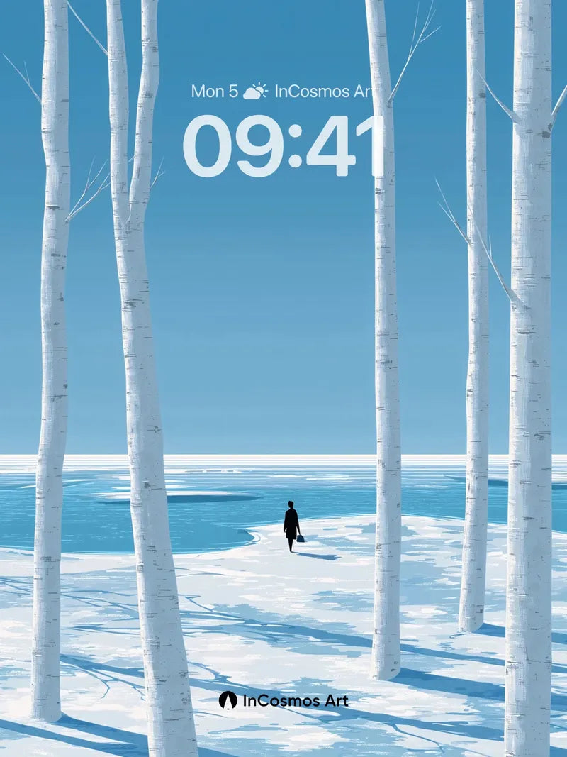 Silent Birch Forest Wallpaper with Frozen Horizon wallpaper for iPhone, iPad & Mac