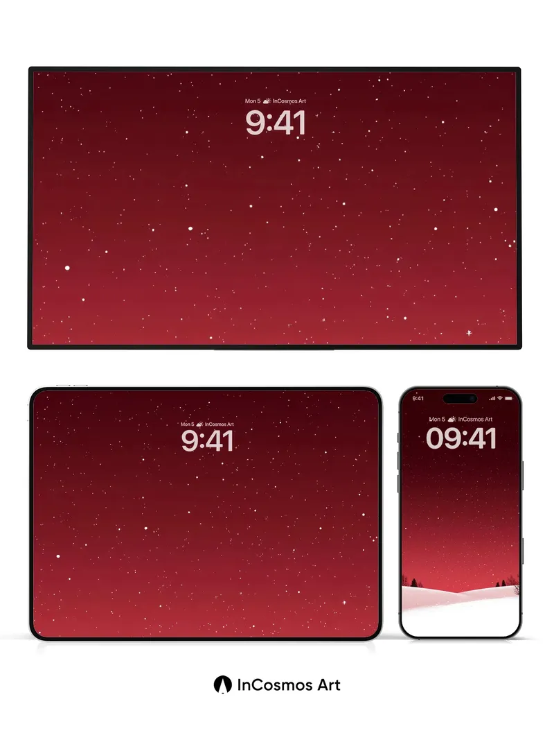 Crimson Skyline Wallpaper with Starlit Snow