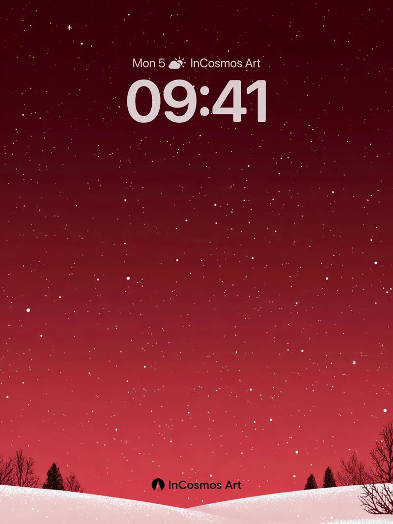 Crimson Skyline Wallpaper with Starlit Snow