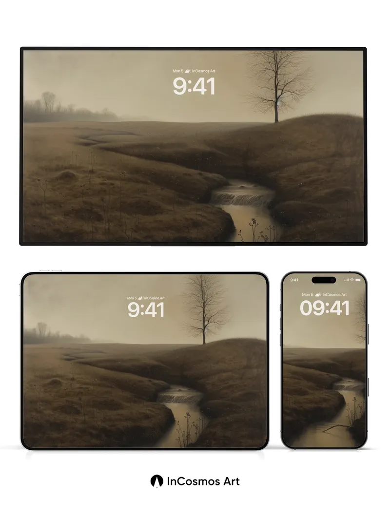 Misty Hollow Wallpaper with Solitary Tree