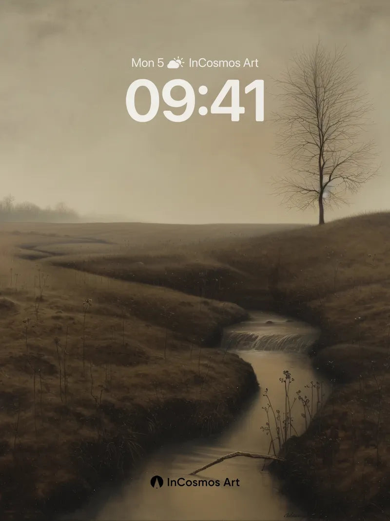 Misty Hollow Wallpaper with Solitary Tree