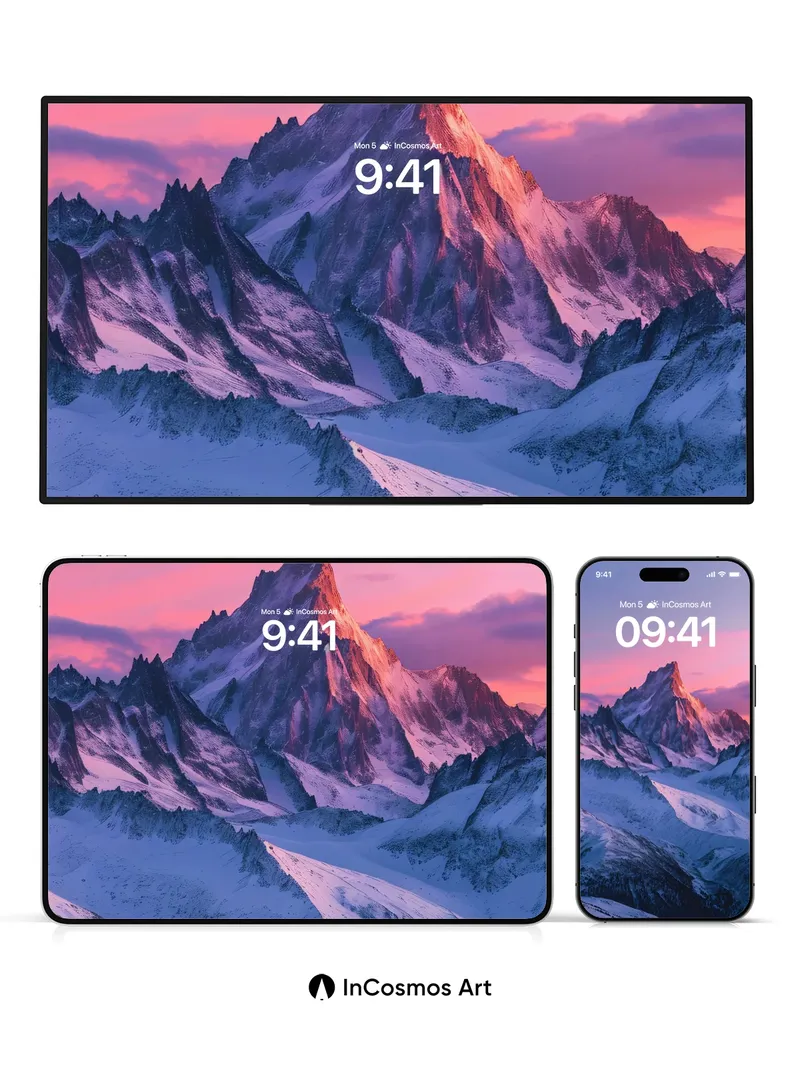 Crimson Dawn Wallpaper with Frozen Peaks