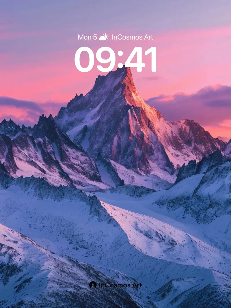 Crimson Dawn Wallpaper with Frozen Peaks