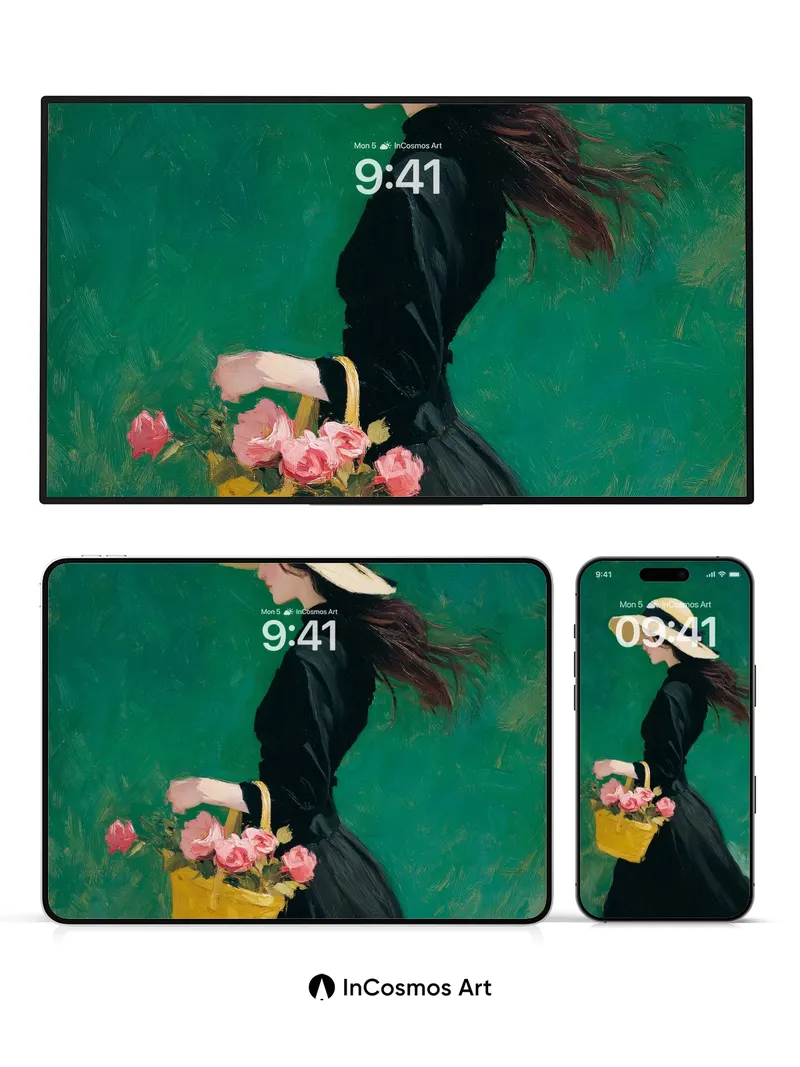 Whispering Roses Wallpaper with Emerald Hush