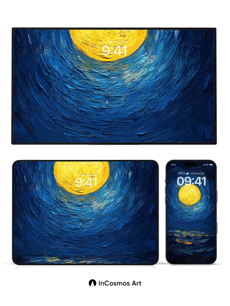 Luminous Spiral Wallpaper with Moonlit Water