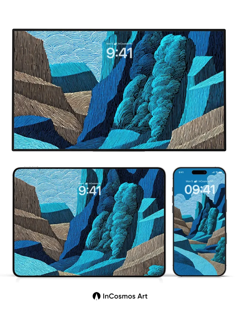 Cobalt Canyon Wallpaper with Hokusai Waves