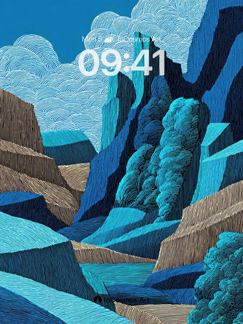 Cobalt Canyon Wallpaper with Hokusai Waves