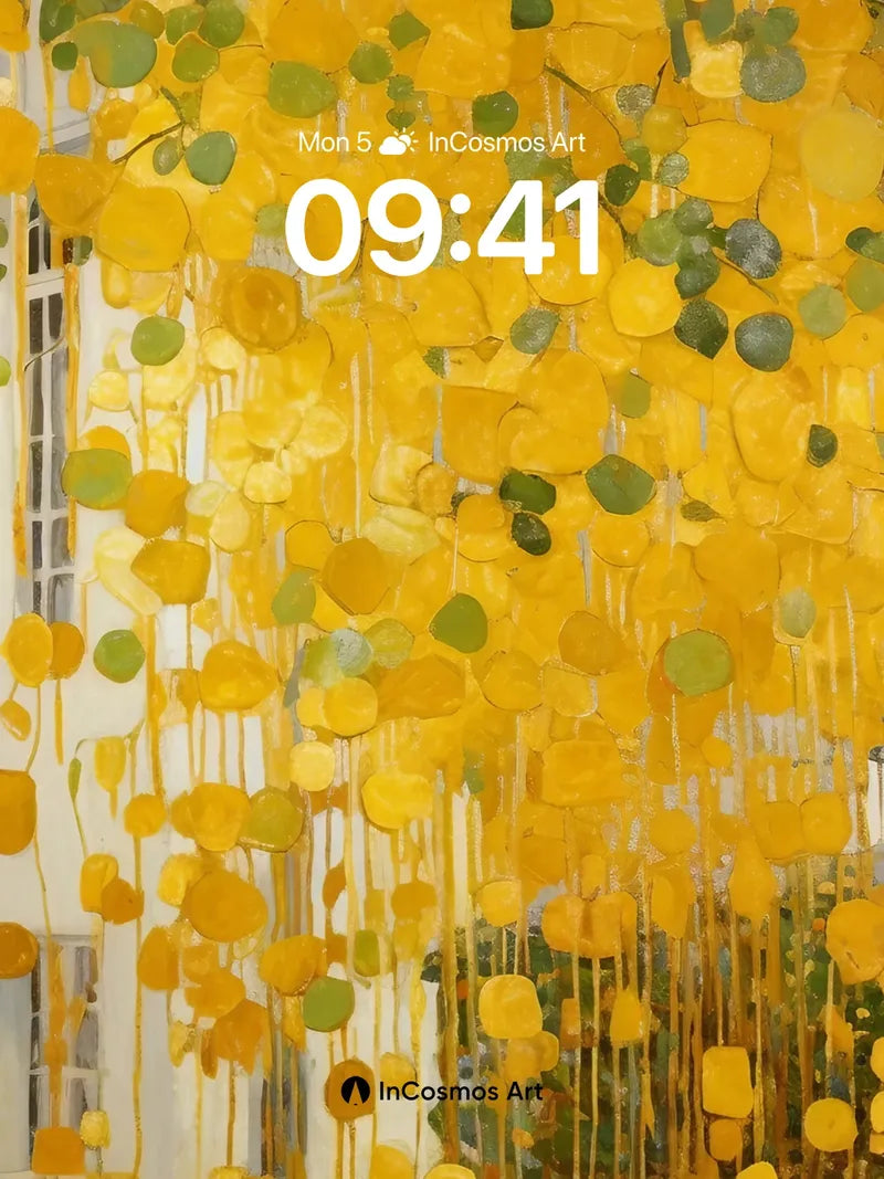 Golden Rain Wallpaper with Floating Leaves wallpaper for iPhone, iPad & Mac