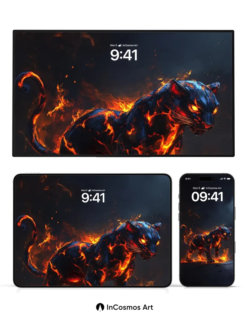 Inferno Panther Wallpaper with Molten Veins