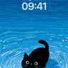 Midnight Ripple Wallpaper with Floating Feline wallpaper for iPhone, iPad & Mac