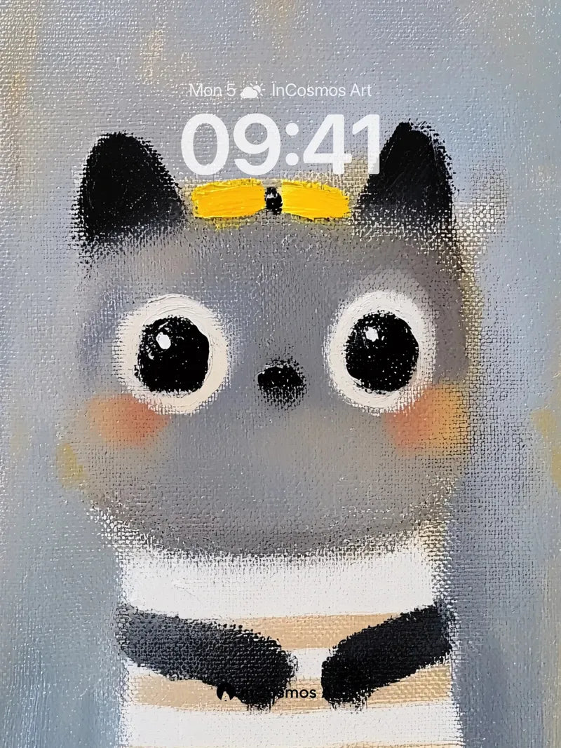 Whimsical Kitty Wallpaper with Yellow Bow wallpaper for iPhone, iPad & Mac