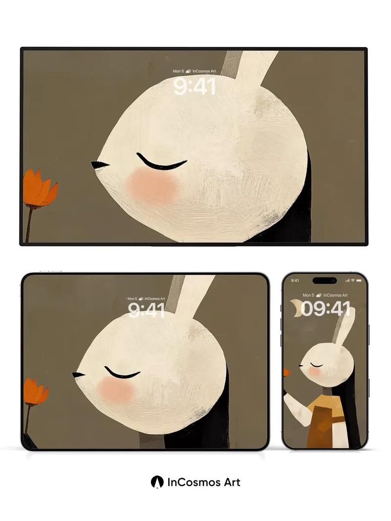 Serenity Rabbit Wallpaper with Moonlit Bloom