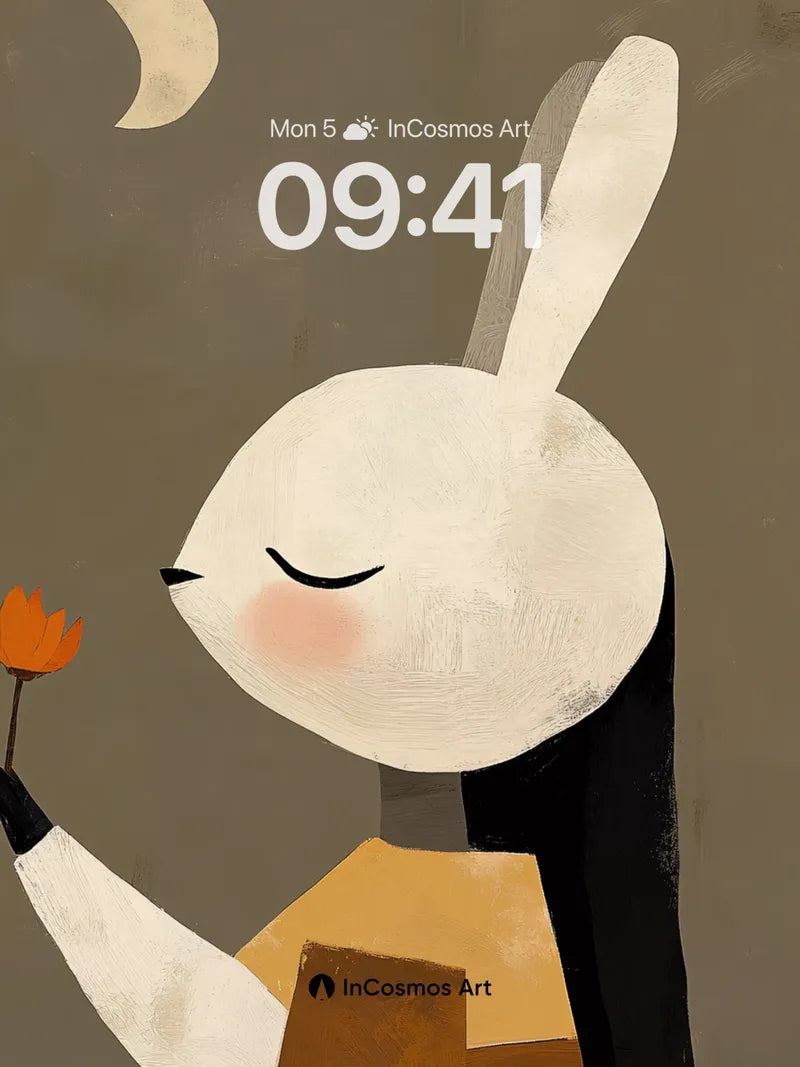 Serenity Rabbit Wallpaper with Moonlit Bloom