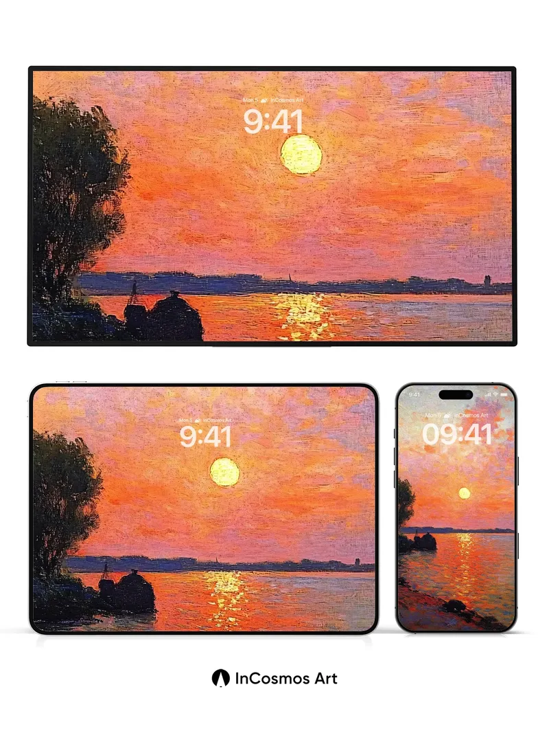 Sunset Reverie Wallpaper with Monet's Brushstroke