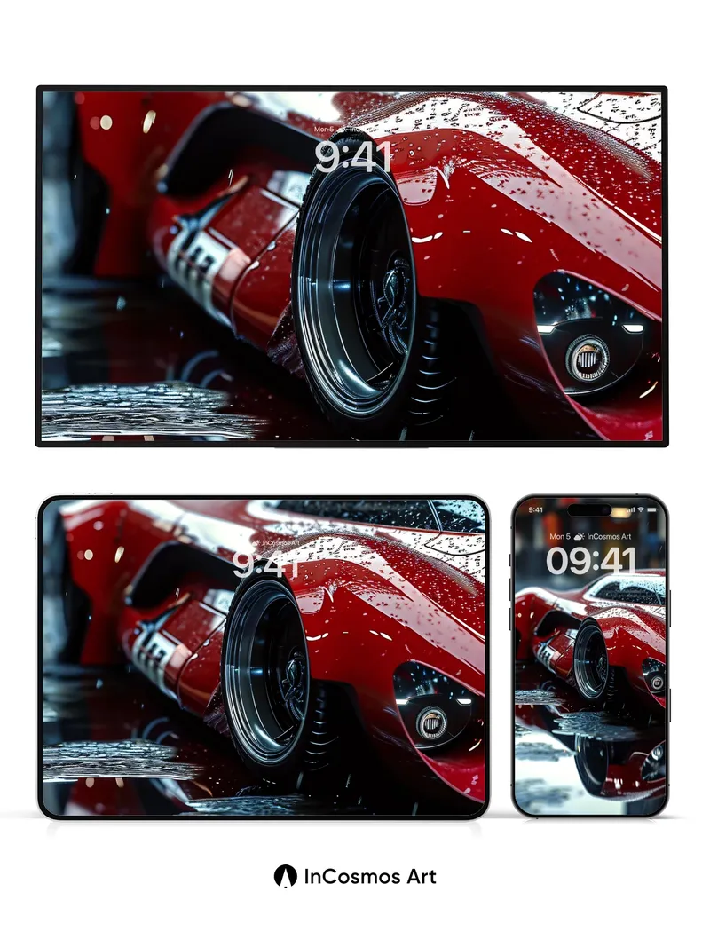 Rain-Slicked Velocity Wallpaper with Reflective Depth