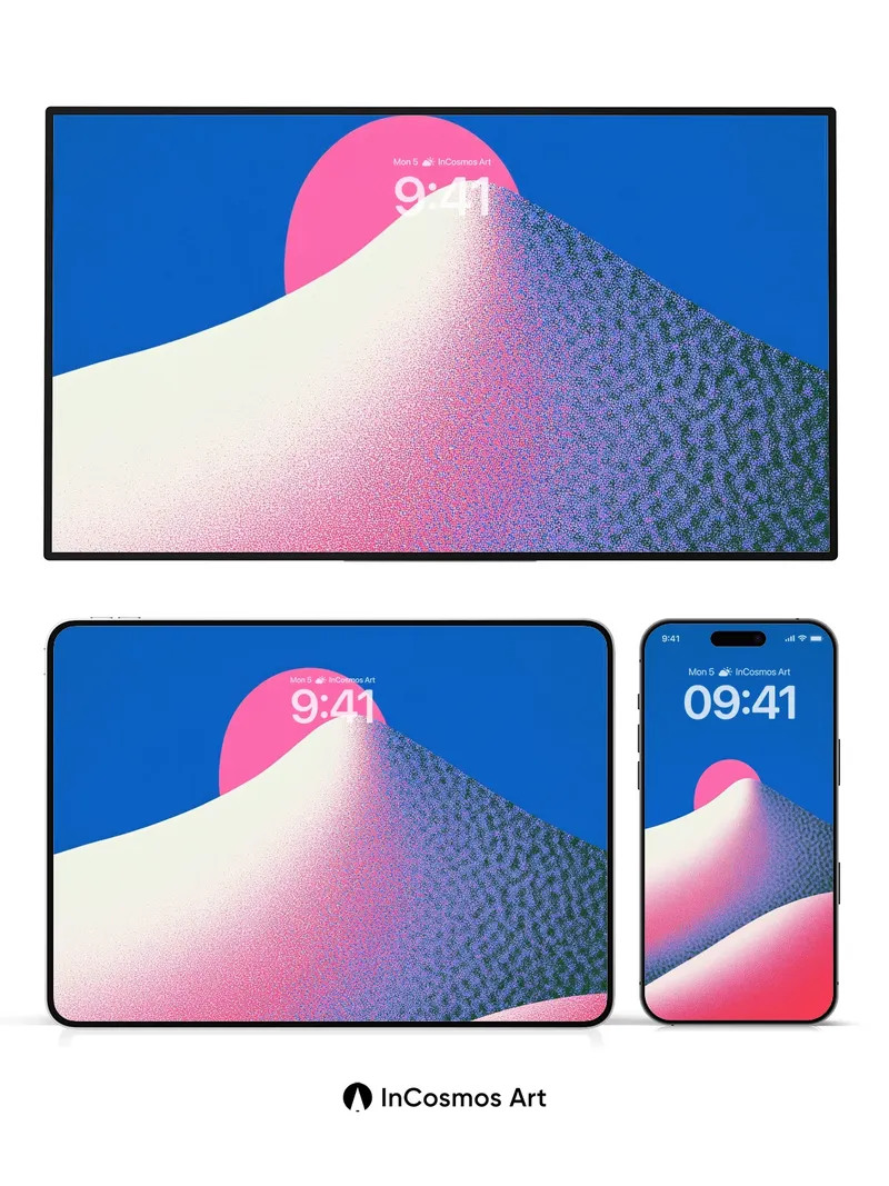 Futurist Dune Wallpaper with Pink Sun Halo