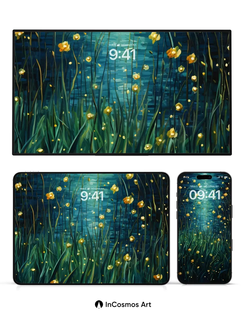 Luminous Depths Wallpaper with Floating Blossoms