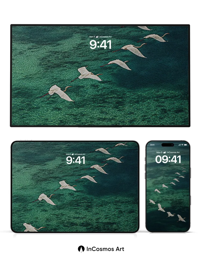 Serene Flight Wallpaper with Emerald Depths