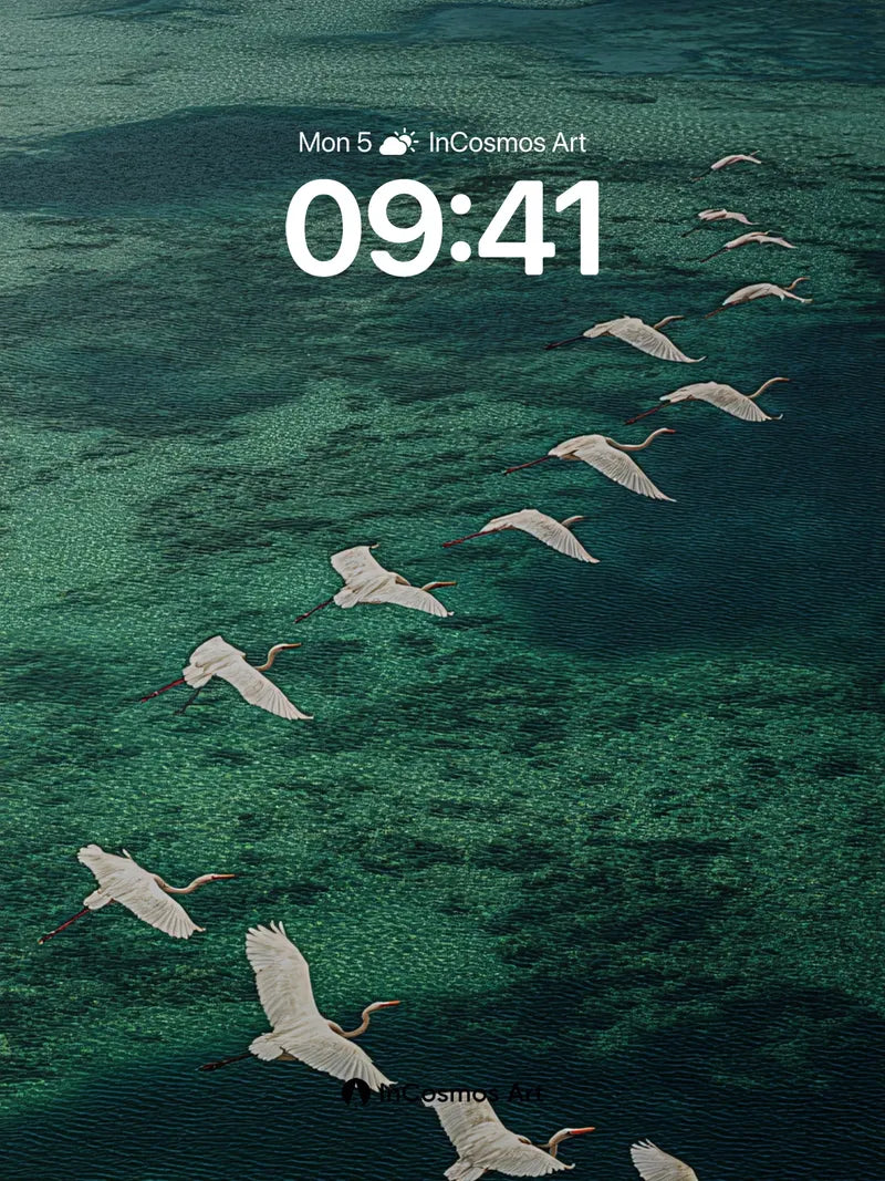 Serene Flight Wallpaper with Emerald Depths