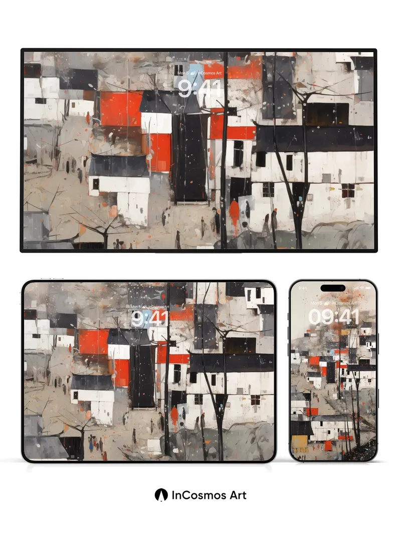 Whispering Village Wallpaper with Ink-Splashed Trees