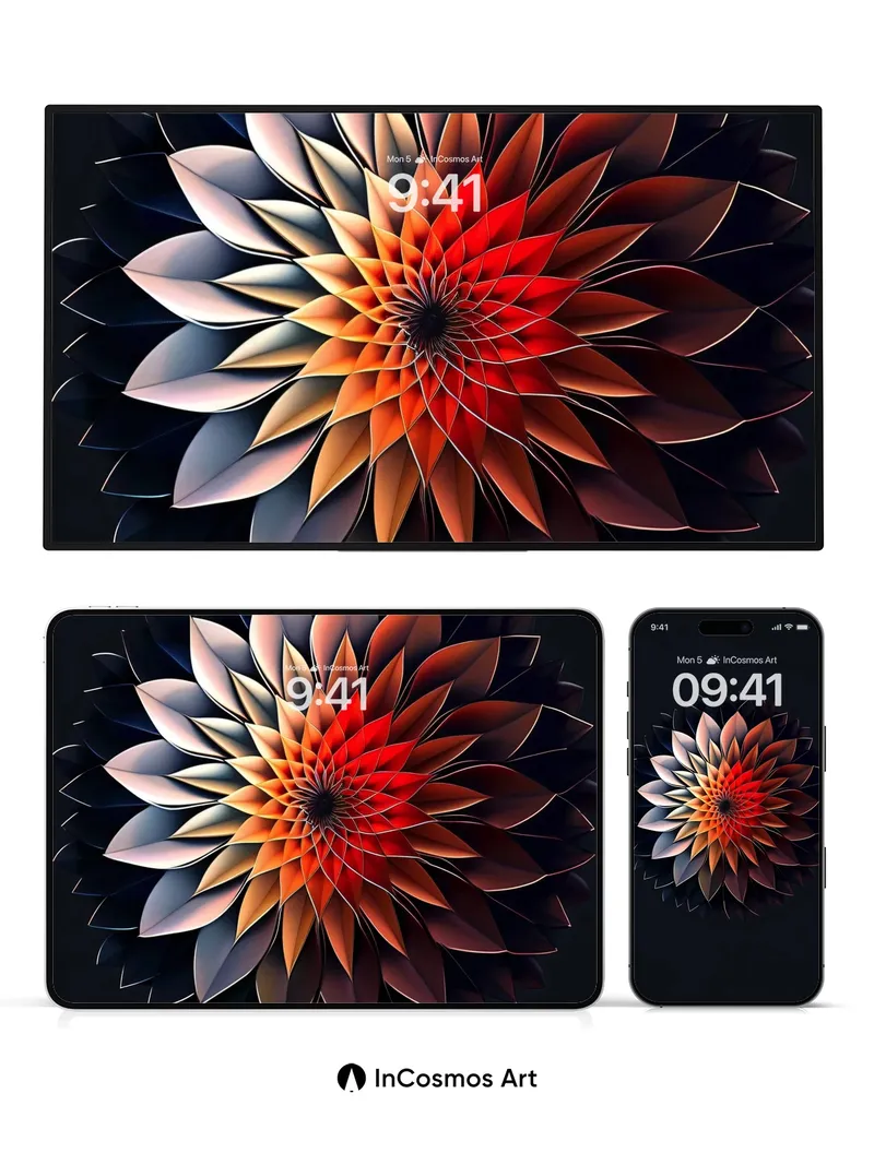 Fiery Spiral Wallpaper with Obsidian Petals