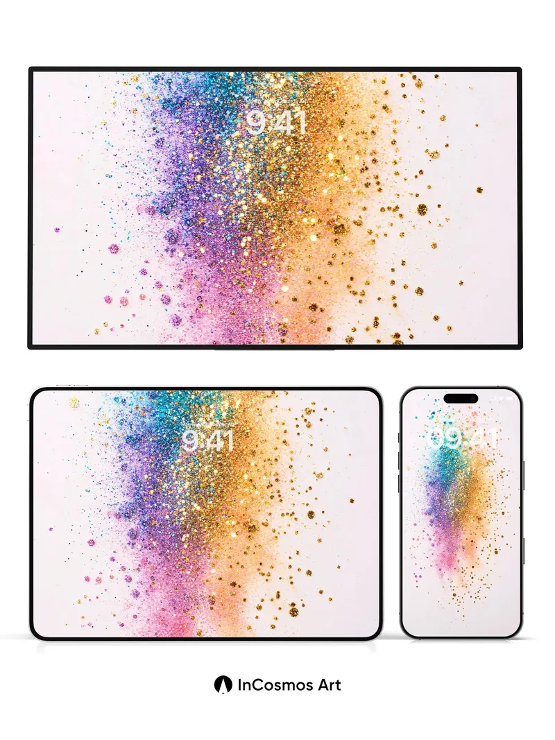 Luminous Cascade Wallpaper with Sparkling Particles