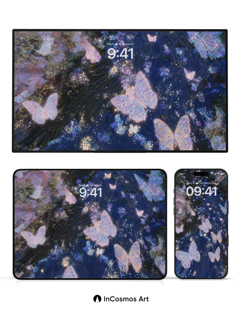 Luminous Butterfly Wallpaper with Starlight Trails