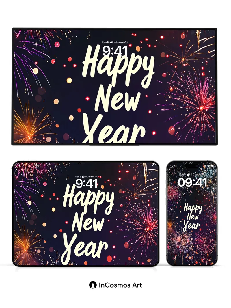 Celestial Fireworks Wallpaper with Midnight Sparkle