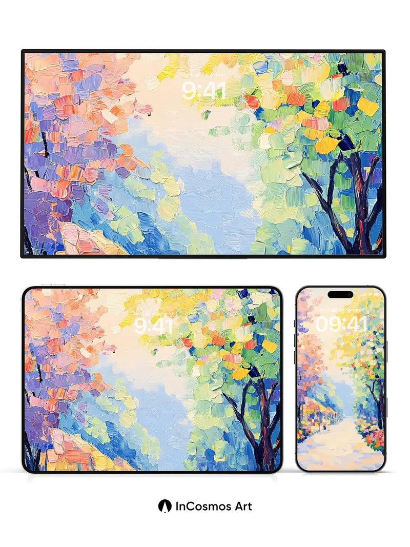 Luminous Pathway Wallpaper with Impressionist Canopy