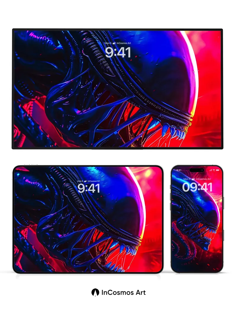 Neon Nightmare Wallpaper with Bioluminescent Skin