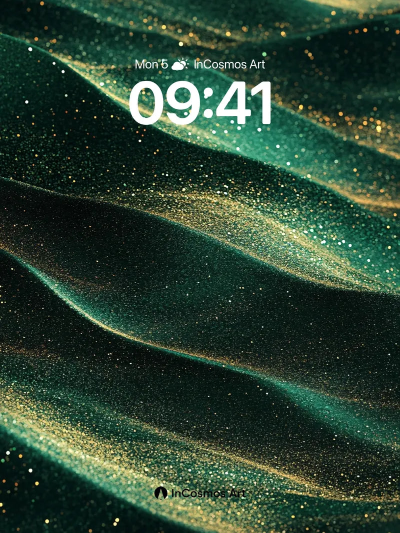 Emerald Drift Wallpaper with Golden Dust Trails