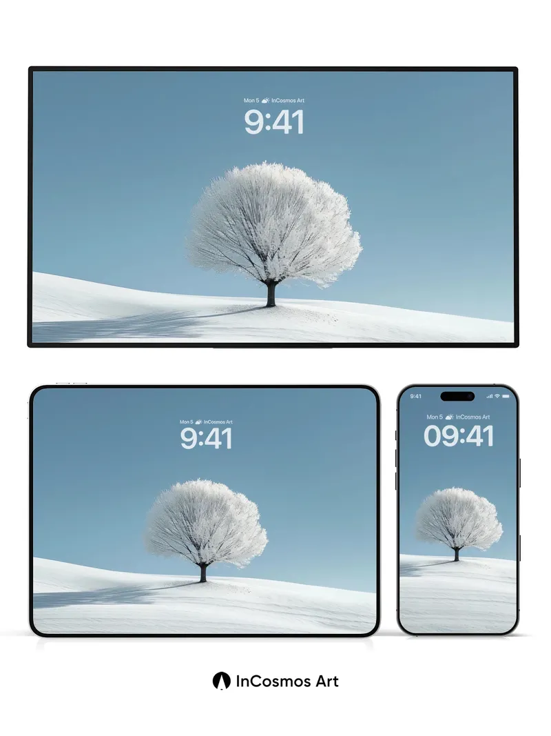 Serenity Frost Wallpaper with Solitary Tree