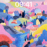 Pastel Village Dream Wallpaper with Textured Hills wallpaper for iPhone, iPad & Mac