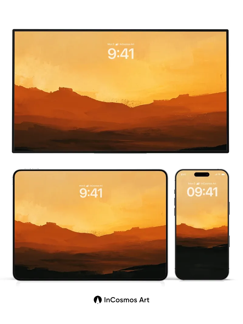 Crimson Horizon Wallpaper with Distant Peaks