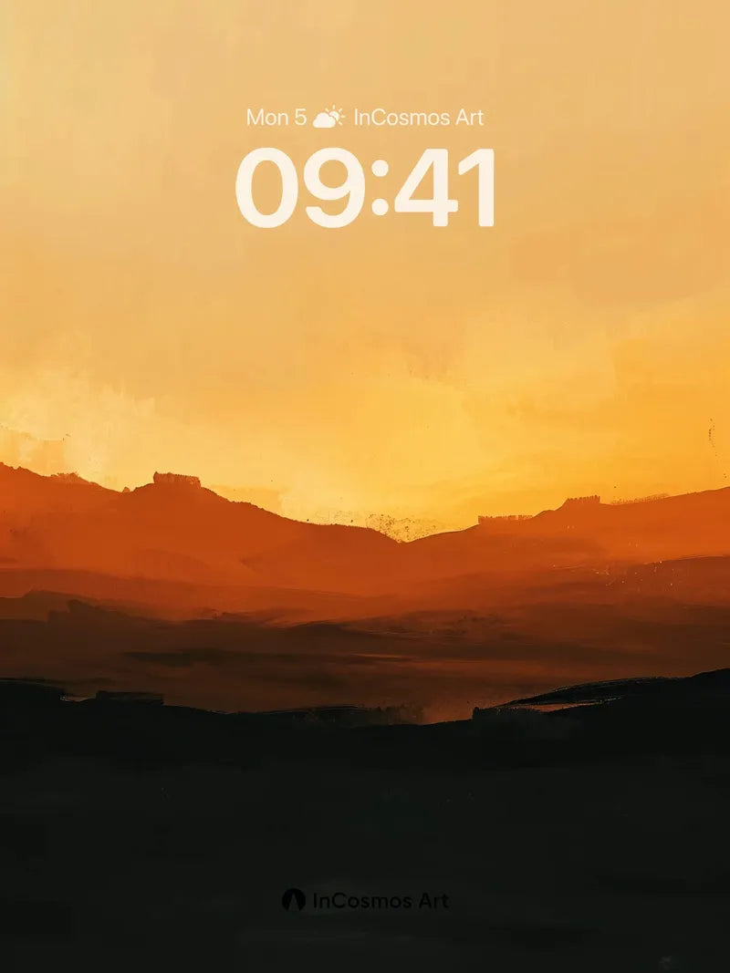 Crimson Horizon Wallpaper with Distant Peaks