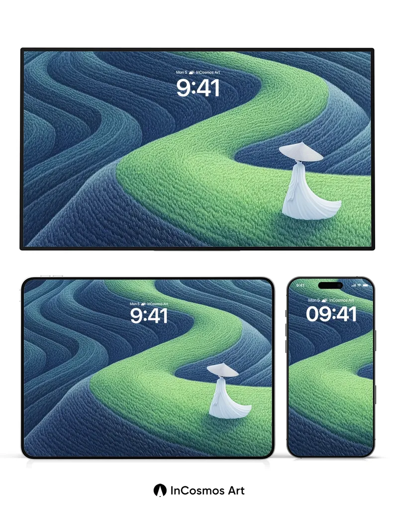 Serenity Wave Wallpaper with Floating Cloak