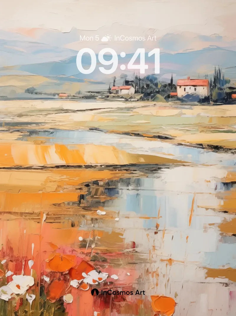 Golden Field Mirage Wallpaper with Poppy Whispers