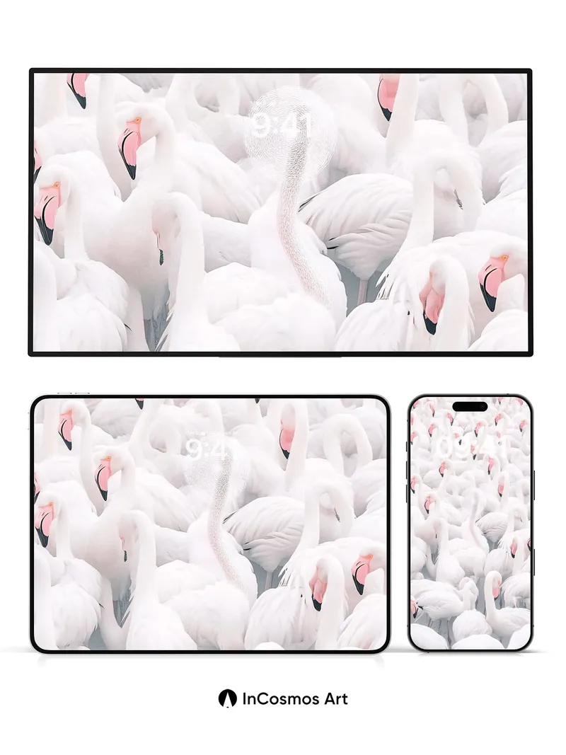 Serenity Flamingo Wallpaper with Soft Pink Beaks