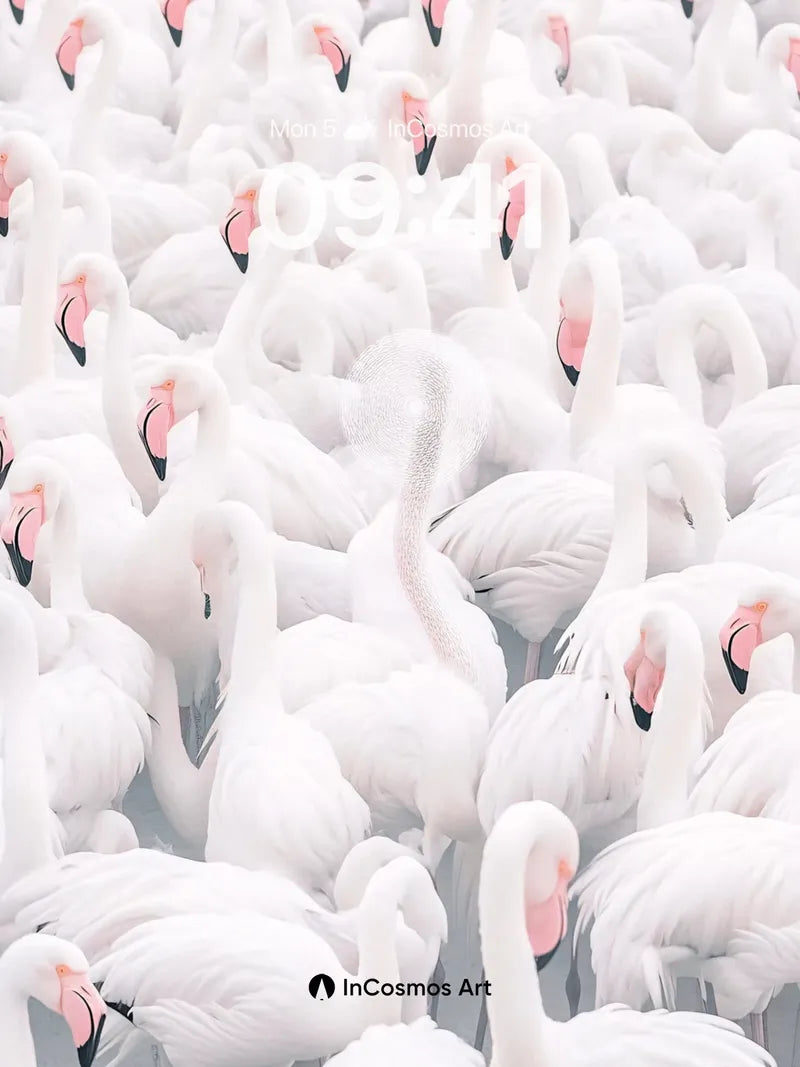 Serenity Flamingo Wallpaper with Soft Pink Beaks