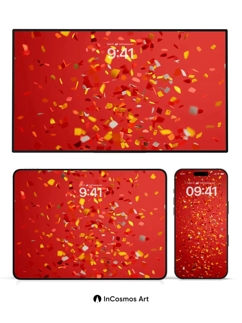 Crimson Cascade Wallpaper with Golden Sparks