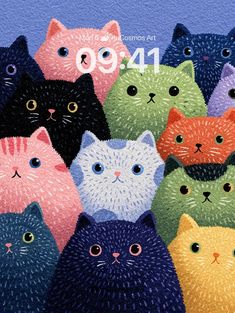 Whimsical Feline Cluster Wallpaper with Textured Hues wallpaper for iPhone, iPad & Mac