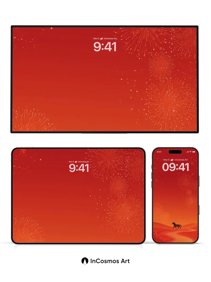 Crimson Horizon Wallpaper with Firework Silhouettes