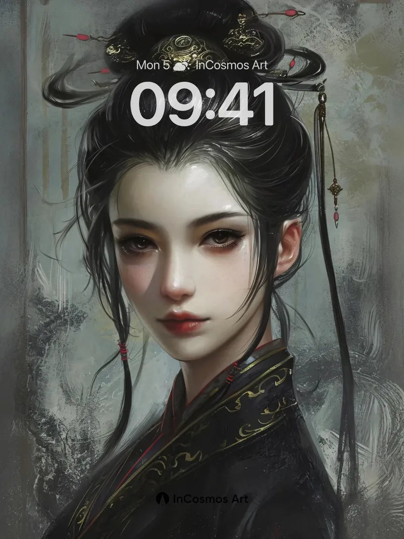 Mist-Silk Portrait Wallpaper with Ink-Brush Echoes