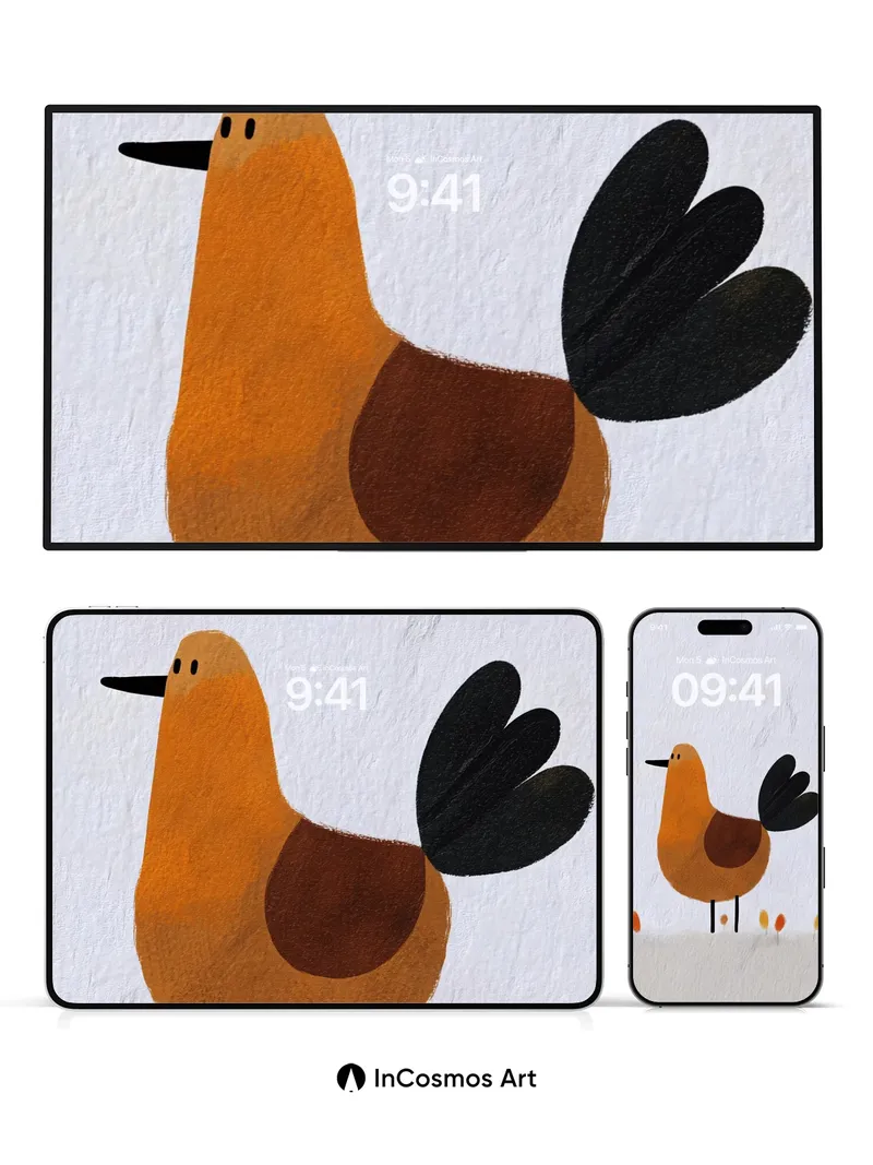 Whimsical Bird Wallpaper with Autumn Leaves