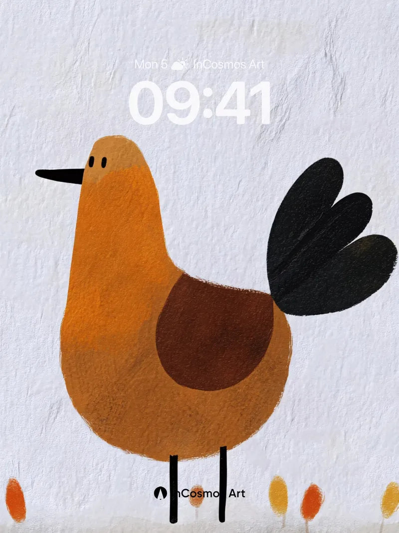 Whimsical Bird Wallpaper with Autumn Leaves