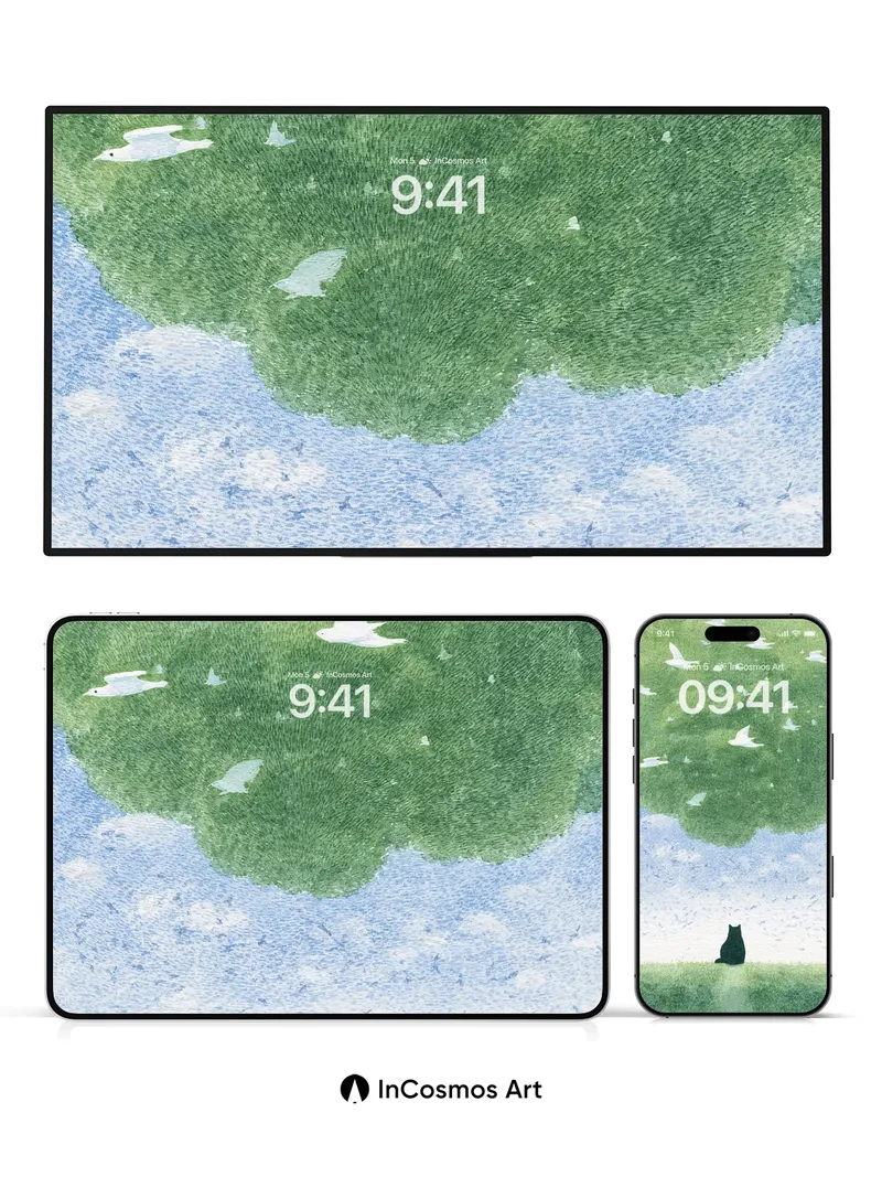 Serenity Skyline Wallpaper with Floating Canopy