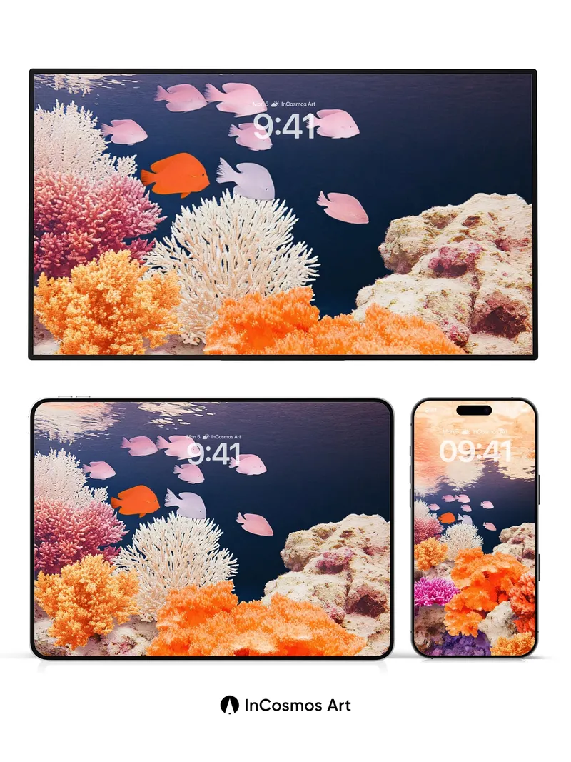 Luminous Reef Wallpaper with Floating Shadows