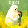 Serenity in Yellow Fields Wallpaper with Polar Bear Embrace wallpaper for iPhone, iPad & Mac