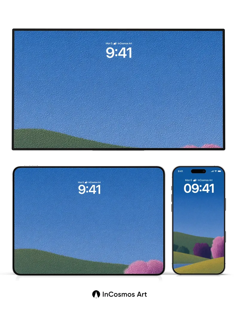 Serenity Hillside Wallpaper with Velvet Trees